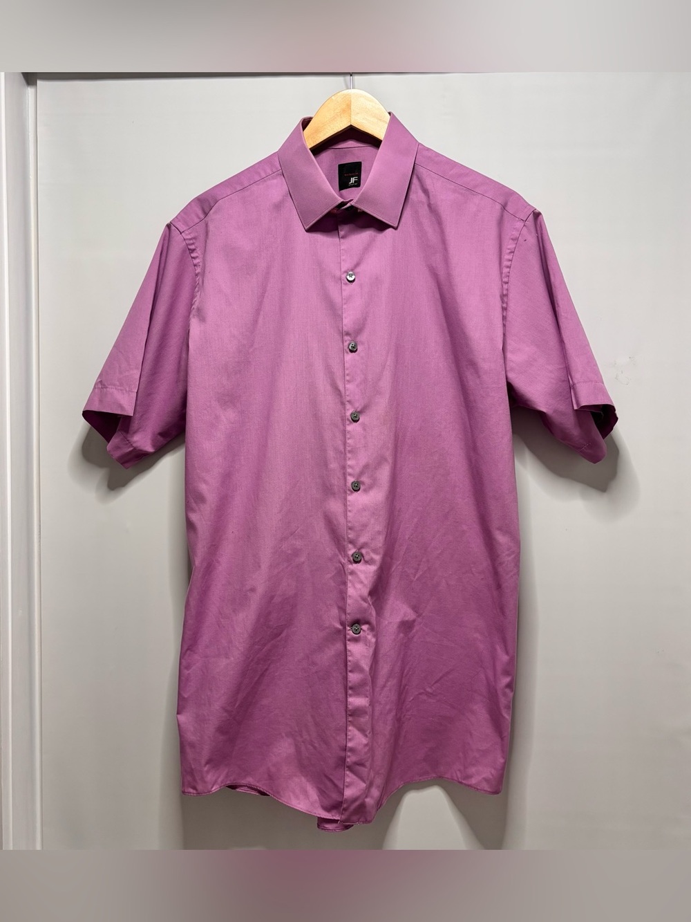 J Ferrar Dress Shirt Button Down Purple Modern Short Sleeve Mens L 16-16.5 32-33